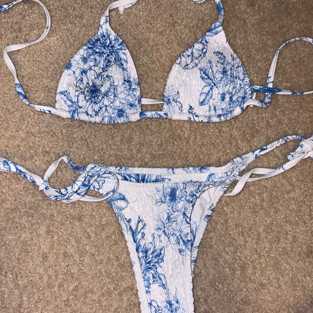 Floral Blue and White Bikini Set